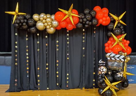 Balloon garland black,red, and gold Balloon Garland, Red And Gold, Black Red, Balloons, Black And Red, Hollywood, Red, Gold, Black