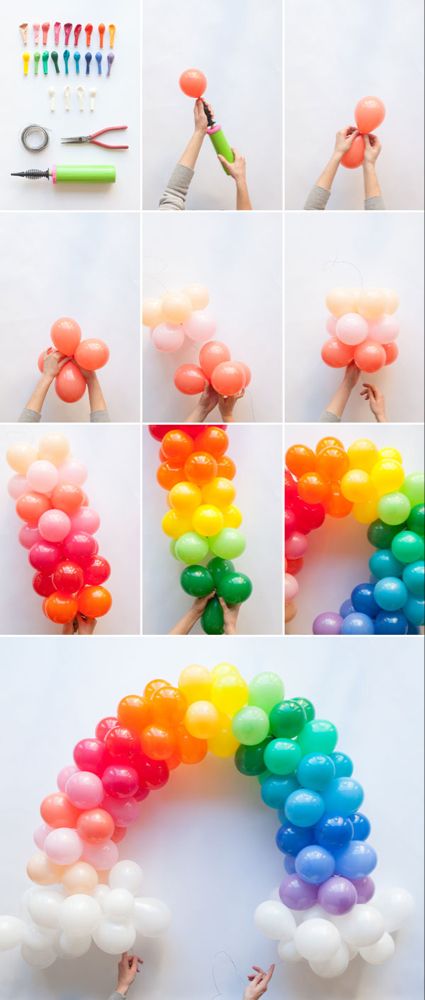 Rainbow Balloon Arch, Balloon Arch Diy, Party Balloons Diy, Pretty Balloons, Anniversaire Diy, Birthday Party Decorations Diy, Mini Balloons, Diy Balloon Decorations, Rainbow Balloons