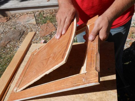 DIY Changing Solid Cabinet Doors to Glass Inserts | Simply Rooms (by design) Diy Cabinet Doors, Wood Cabinet Doors, Kitchen Styles, Stone Farmhouse, Cabinet Glass, Glass Installation, Kitchen Door, Cabinet Makeover, Kitchen Cabinet Doors