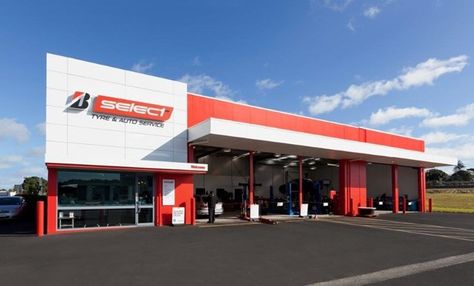 Bridgestone Select Tyre & Auto Service — stores | by Bridgestone Tyre Centre | Medium Warehouse Office Design, Auto Service Center, Car Showroom Design, Garage Design Interior, Garage Workshop Organization, Retail Facade, Commercial Design Exterior, Shop Facade, Shop Signage