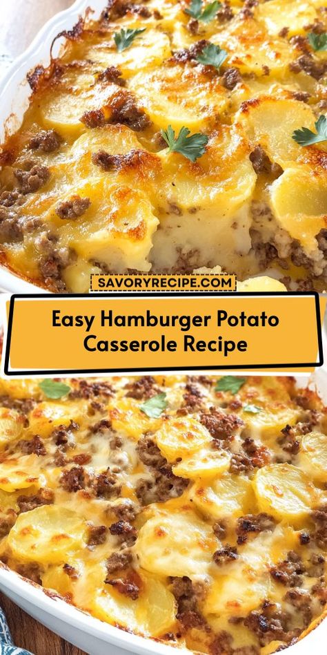 Looking for a quick and tasty meal? Try this Easy Hamburger Potato Casserole Recipe! Featuring ground beef, creamy potatoes, and a cheesy topping, it’s an effortless way to serve up comfort food. Ideal for busy nights, this dish will quickly become a favorite in your Ground Beef Recipes repertoire! Hamburger Helper Homemade Potato, Easy Potato Hamburger Casserole, Cheesy Potatoes With Hamburger, Scalloped Potatoes Casserole Ground Beef, Burger Potato Recipes, Casserole With Ground Beef And Potatoes, Sliced Potatoes And Hamburger Casserole, Ground Beef And Scalloped Potatoes, Easy Beef And Potato Recipes