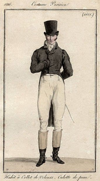 Regency Fashion Plate. Costume Parisien 1816 Regency Mens Fashion, Regency Men, 19th Century Men, F Men, Regency Era Fashion, Regency Period, Mens Fashion Illustration, 1800s Fashion, Regency Dress