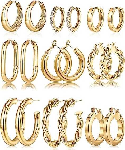 Chunky Gold Hoop Earrings, Gold Jewelry Gift, Ear Parts, Chunky Hoop Earrings, Travel Jewelry Case, Hoop Earring Sets, Fine Jewellery Earrings, Gold Hoops, Sensitive Ears