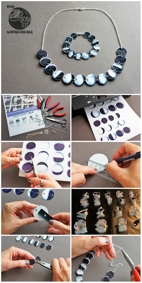 Diy Moon Phase, Moon Phase Bracelet, Diy Moon, Shrink Plastic Jewelry, Junk Jewelry, Jewelry Design Drawing, Diy Friendship Bracelets Patterns, Moon Bracelet, Polymer Clay Jewelry Diy