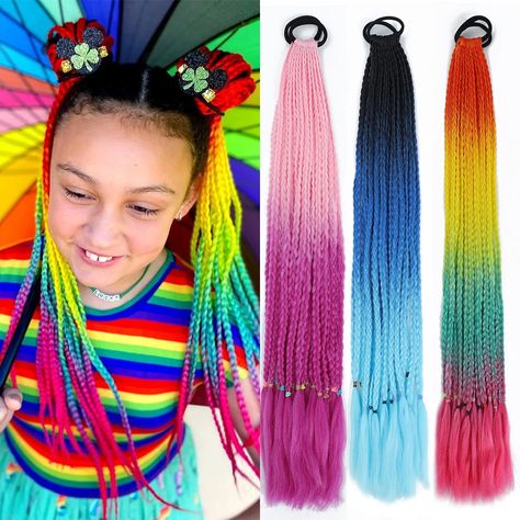 0.99US $ 69% OFF|AZQUEEN Synthetic Colored Braided Ponytail Hair Extension Rainbow Color Braids Pony Tail With Elastic Band Girl's Pigtail Colored Braided Ponytail, Color Braids, Rainbow Braids, Braided Pony, Colored Braids, Ponytail Wig, Ponytail Hair Extensions, Ponytail Hair, Curly Girl Hairstyles