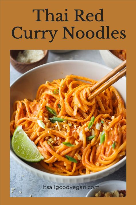 With only 10 ingredients you can have a delicious lunch or dinner whipped up in 15 minutes. Customize this recipe by adding your choice of stir-fry vegetables and plant protein. #thairedcurry #curry #noodlerecipe #dinnerrecipe #comfortfood #vegan Red Curry Noodles Thai, Red Curry Sauce Recipe, Curry Noodles Recipe, Red Curry Noodles, Asian Pasta, Red Curry Sauce, Curry Noodles, Thai Noodles, Asian Noodles