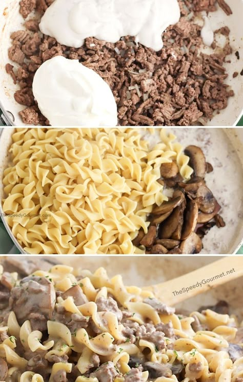 This Skillet Hamburger Stroganoff Recipe comes together quickly in about 30 minutes! One-Pot means less mess than traditional dinner recipes, too! #onepotmeal #weeknightdinner #stroganoff #groundbeefrecipe #3boysandadog One Pot Hamburger Stroganoff, Homemade Hamburger Helper Beef Stroganoff, Hamburger Beef Stroganoff, Hamburger Helper Stroganoff, Hamburger Helper Beef Stroganoff, Hamburger Stroganoff Recipe, Best Beef Stroganoff, Hamburger Stroganoff, Hamburger Helper Recipes