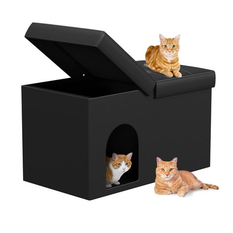 PRICES MAY VARY. 【Extra Large Space Inside】The large cat litter box enclosure is suitable for most cat litter box and has extra space for cat accessories such as litter bags and scoops 【Easy to Clean】The top of this litter box furniture is foldable, lift desgin lid without the need of removing the entire cover for cleaning. Cat litter box enclosure is made of easy-to-clean leather. 【Multifunctional Cat Litter Box Furniture】It hides cat litter boxes to contain all lingering stink and also works g Apartment Litter Box Ideas, Hiding Litter Box Ideas, Cat Litter Box Ideas Hidden, Litter Box Ideas, Cat Litter Box Enclosure, Bench Storage, Litter Box Enclosure, Litter Box Furniture, Pet Enclosure