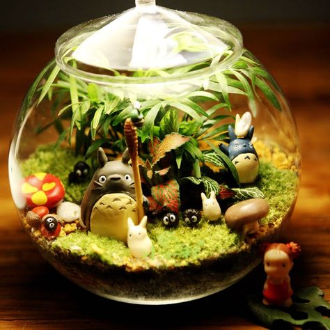 My Neighbor Totoro Terrarium, Totoro Fish Tank, Studio Ghibli Terrarium, Disney Terrarium, Anime Terrarium, Ghibli Terrarium, Kawaii Terrarium, Studio Ghibli Room Decor, Terrarium Aesthetic