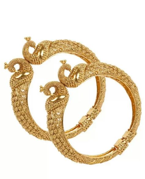 Peacock style gold plated pulki bangel Saree Inspiration, Oxidized Silver Bracelet, Silver Payal, Sabyasachi Jewelry, Lock Bracelet, Peacock Jewelry, Sabyasachi Jewellery, From Movie, Bangles Design