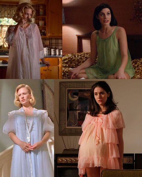 Is there anything dreamier than 1960s sleepwear? The pastel colours and babydoll designs are enough to keep you dreaming all night long! With the invention of polyamide in 1958, it made it possible to produce cheaper nightgowns, giving way to more “fluffy” designs. Since polyamide was cheaper women could buy a variety of different types of sleepwear with matching robes to keep on rotation. It was also a lot less high maintenance (you didn’t have to iron it!). Though we saw a lot of changes in... 1960s Sleepwear, Mad Men Costume, Men Costume, Short Mini Skirt, Matching Robes, High Maintenance, Costume Designer, Pastel Colours, 1960s Fashion