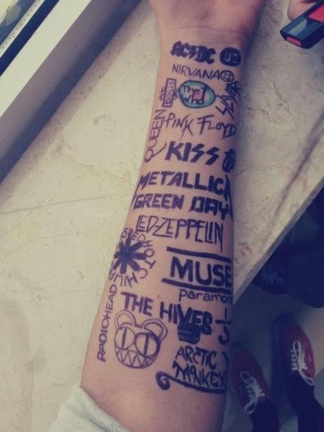 Pnb Rock Tattoos, Rocknroll Tattoo Ideas, Nickelback Tattoo Ideas, Rock Music Inspired Tattoos, 80s Rock Tattoo, 80s Rock Tattoo Ideas, Rock Music Tattoo Ideas, Rockstar Tattoo Ideas, Rock N Roll Tattoo Ideas