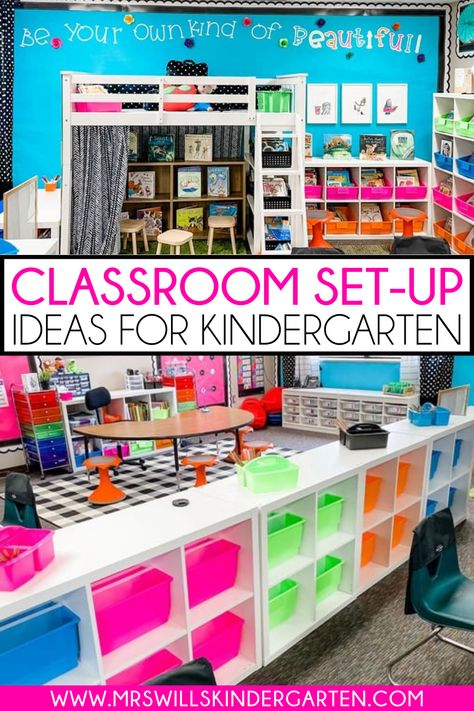 Looking for ways to set up your kindergarten classroom as we head into a new school year? These classroom set up ideas for kindergarten include inspiration for classroom organization, setting up a classroom library and more, so you will be ready to tackle your own room! Small Classroom Setup, Classroom Set Up Ideas, Kindergarten Classroom Layout, Ikea Classroom, Setting Up A Classroom, Kindergarten Classroom Organization, Kindergarten Library, Kindergarten Classroom Setup, Student Table