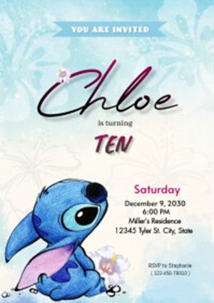 Lilo and Stitch Birthday Party Invitation Idea Stitch Birthday Party Ideas, Lilo And Stitch Birthday Party, Stitch Bday, Lilo And Stitch Birthday, Stitch Birthday Party, Interactive Gifts, Stitch Birthday, Free Printable Invitations Templates, Water Bottle Labels Template