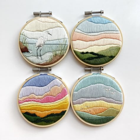 Marbled Embroidery, Edgy Embroidery, Cloud Embroidery, Embroidery Landscape, Landscape Embroidery, Embroider Ideas, Crochet Wall Art, Boho Embroidery, Embroidery Hoop Wall Art