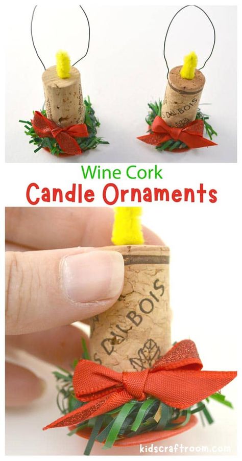 Make some cute little Wine Cork Candle Christmas Ornaments! These sweet little DIY candles look so adorable on the Christmas tree. #kidscraftroom #kidscrafts #christmascrafts #ornaments #DIYdecor Cork Candle, Wine Cork Christmas, Wine Cork Crafts Christmas, Juleverksted For Barn, Cork Christmas, Cork Crafts Christmas, Diy Cork, Wine Cork Ornaments, Cork Crafts Diy