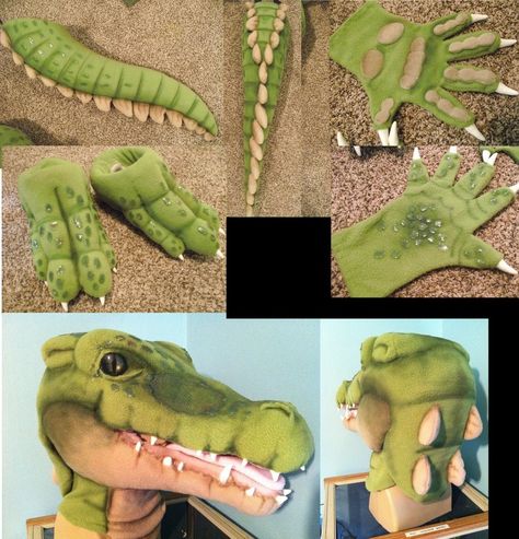 Crocodile Fursuit, Peter Pan Crocodile, Alligator Costume, Crocodile Costume, Safari Costume, Fursuit Tutorial, Fabric Fish, Dragon Puppet, Puppet Making