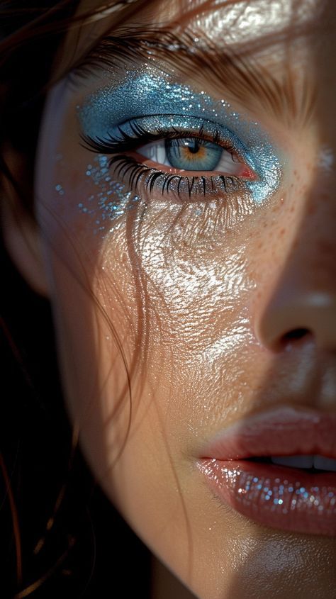 Cosmic Halloween Costume, Intergalactic Makeup Looks, Water Goddess Makeup, Ocean Inspired Makeup, Mermaid Makeup Aesthetic, Galaxy Inspired Makeup, Under The Sea Makeup, Fantasy Makeup Looks, Storm Sorcerer