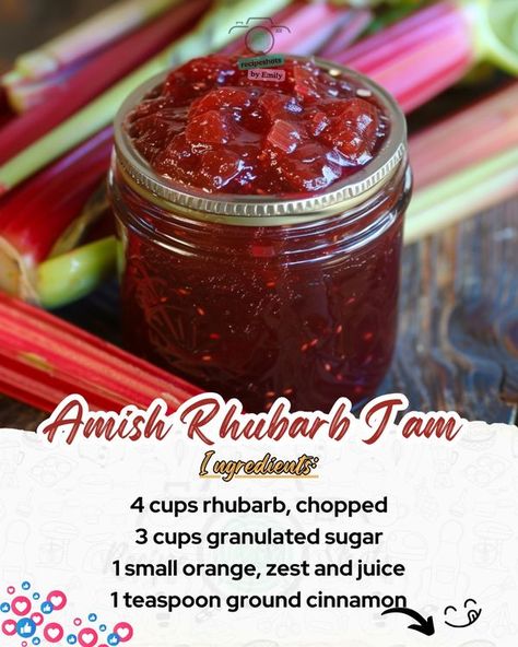 Amish Rhubarb Jam Recipe, Amish Rhubarb Jam, Amish Canning Recipes, Rhubarb And Apple Jam, Rhubarb Jam No Pectin, Amish Canning, Raspberry Rhubarb Jam No Pectin, Rhubarb Jelly Or Jam, Amish Kitchen