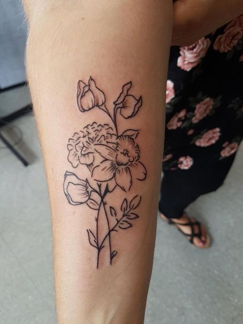 Sweet Pea And Marigold Tattoo, Narcissus And Sweet Pea Flower Tattoo, Sweet Pea And Narcissus Tattoo, Marigold And Narcissus Tattoo, Narcissus And Marigold Flower Tattoo, Oldest Daughter Tattoo, Narcissus Tattoo, Narcissus Flower Tattoos, Sweet Pea Tattoo