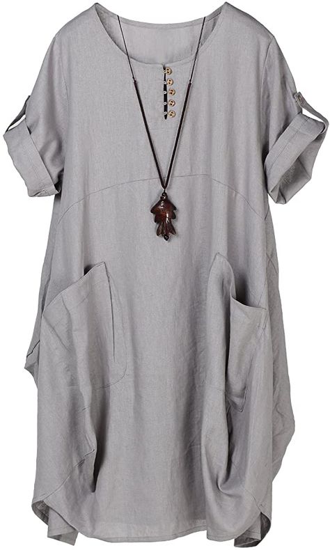 Minibee Women's Ruffle Oversize Casual Midi Dresses with Pockets (L, Gray) at Amazon Women’s Clothing store Casual Midi Dresses, Casual Tunic Dress, Very Short Dress, Shift Dress Casual, Loose Midi Dress, Mode Kimono, Dresses With Pockets, Casual Tunics, Oversize Casual