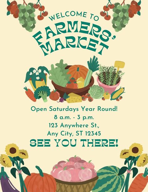 Green Yellow Creative Farmers Market Flyer - Templates by Canva Farmers Market Flyer, Healthy Harvest, Alligators Art, College Project, Spring Market, Celebrating Diversity, College Projects, Market Poster, Organic Products