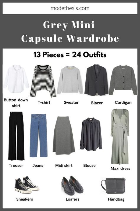 Building a one-based-color wardrobe can be tricky. In this grey capsule wardrobe post, I shared how to create one, all the grey wardrobe essentials and grey outfit ideas. Mori Capsule Wardrobe, Capsule Wardrobe Short Women, Grey Color Palette Outfit, Micro Wardrobe, Grey Hijab Outfit, Grey Capsule Wardrobe, Small Capsule Wardrobe, Grey Outfit Ideas, Closet Color Palette