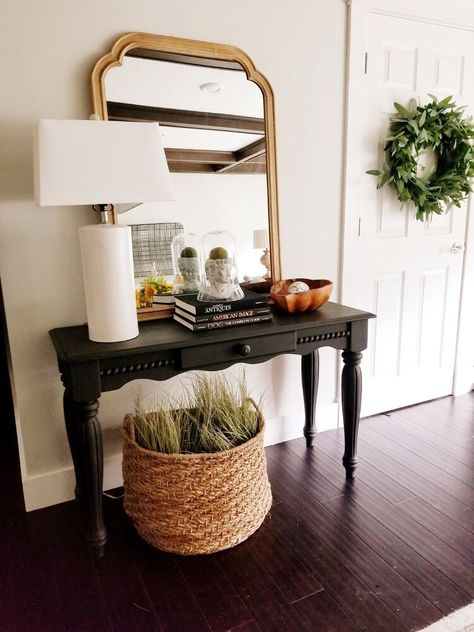 Diy Upholstered Storage Bench, Farmhouse Entry Table, Faux Fireplace Mantels, Chandelier Makeover, Upper Kitchen Cabinets, Diy String Lights, Black Chalk Paint, Marble Console Table, Using Chalk Paint