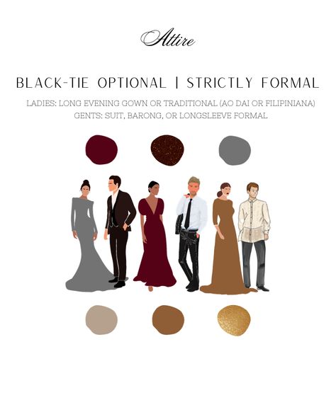 Attire Guide Wedding Invitation, Wedding Attire Guide, Wedding Dress Code Guide, Black Tie Optional Dress, Black Tie Wedding Attire, Semi Formal Wedding Attire, Attire Guide, Black Tie Optional Wedding, Dress Code Guide