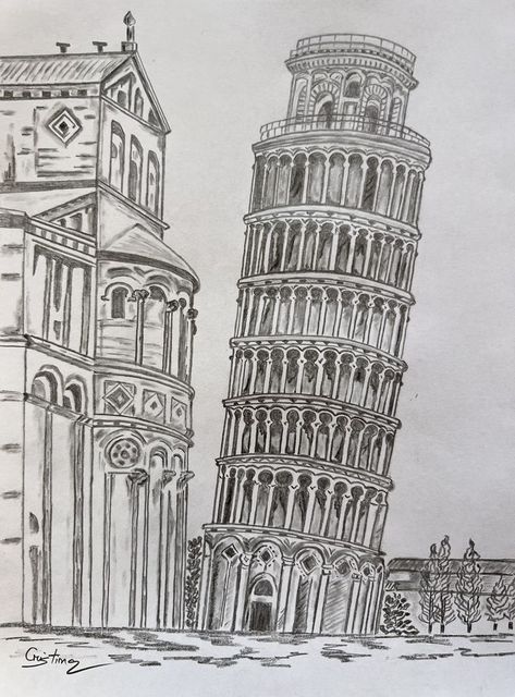 Historical Places Drawing, Historical Monuments Drawing, Pisa Tower Drawing, Leaning Tower Of Pisa Drawing, Italy Pisa, Dandelion Paperweight, Pencil Drawings Of Flowers, Architecture Drawing Plan, Building Sketch