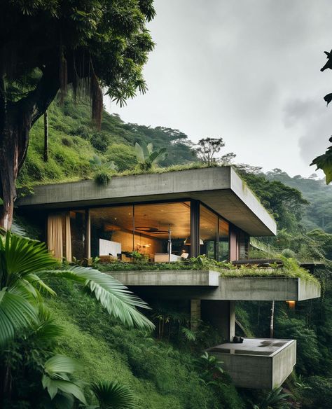 Eco House Design, Hillside House, Concrete Home, Concrete House, Tropical House, Design Exterior, Architect House, Eco House, House On A Hill