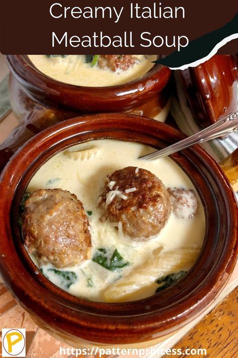 bowl of creamy meatball soup with shredded cheese on top Creamy Italian Meatball Soup, Creamy Meatball Soup, Italian Meatball Soup, Southern Recipes Desserts, Meatball Soup Recipes, Italian Meatball, Soup Broth, Meatball Soup, Meatball Ingredients