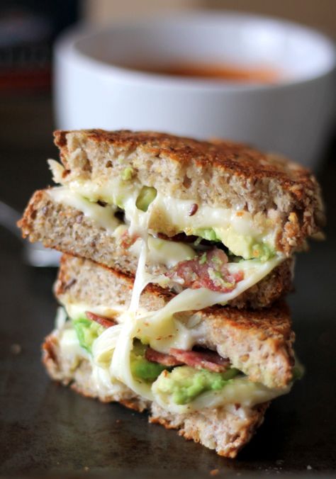 Turkey Bacon, Avocado, & Mozzarella Grilled Cheese + Artisan Tomato Soup Mozzarella Grilled Cheese, Turkey Bacon Avocado, Food Sandwiches, Yummy Sandwiches, Sandwiches Wraps, Eggplant Recipe, Sandwich Ideas, Bacon Avocado, Sandwich Shop