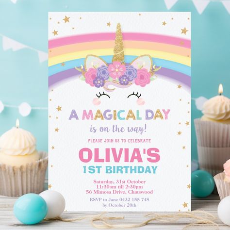 Unicorn Birthday Invitation 1st Birthday Party Rainbow Unicorn Birthday Party Invites, Rainbow Unicorn Birthday Invitations, Rainbow Unicorn Birthday Party, Invitation 1st Birthday, Unicorn Birthday Invitation, Unicorn Birthday Party Invitation, Pretty Rainbow, Rainbow Unicorn Birthday, Happiest Birthday