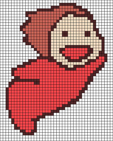 Pixel Art Pattern Studio Ghibli, Ponyo Grid Pattern, Alpha Pattern Ponyo, Crochet Tapestry Pattern Studio Ghibli, Ponyo Pixel Grid, Ghibli Crochet Tapestry, Crochet Tapestry Studio Ghibli, Studio Ghibli Knitting Patterns, Ghibli Tapestry Crochet