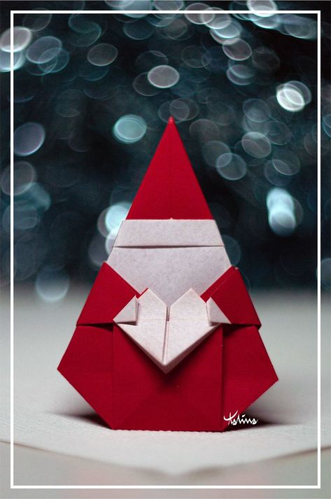 X'mas Card, Origami Santa Claus, Origami Christmas Star, Holiday Origami, Origami Santa, Origami Ornaments, Origami Bookmark, Instruções Origami, Homemade Christmas Decorations