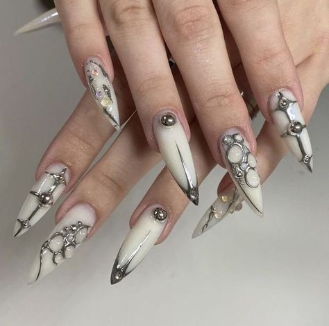 2023 Stilleto Nails, Cybersigilism Nails, Punk Nails, Gothic Nails, Anime Nails, Goth Nails, Edgy Nails, Grunge Nails, Her Nails