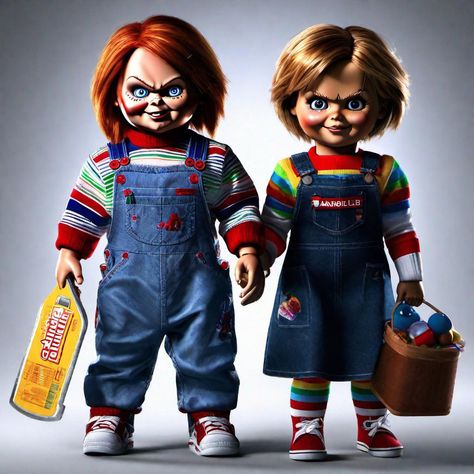 Chucky and Annabelle Annabelle Costume, Chucky Shirt, Chucky Horror Movie, Horror Cartoon, Horror Series, Wallpapers Cartoon, Slasher Film, Costume Inspo, Dope Cartoon Art