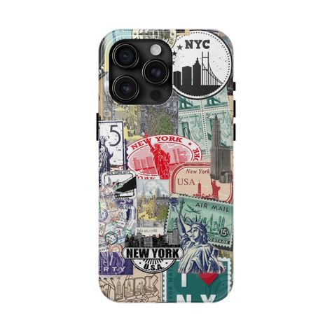 New York Collage Phone Case for iPhone 15 Pro Max, 14, 13, 12, 11, XR, 8+, 7, SE - NY City Post Stamps Aesthetic Design by LeicesterCase on Etsy Stamps Aesthetic, New York Phone Case, New York Collage, New York Culture, Collage Layout, New York Landmarks, Collage Phone Case, Post Stamps, Ny City