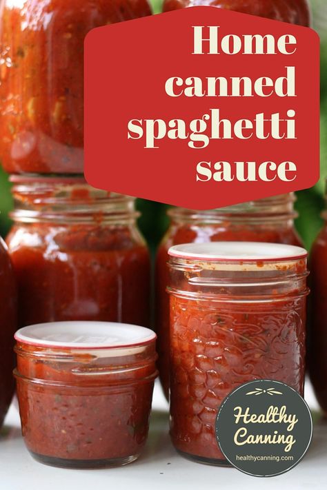 Spaghetti Sauce - Healthy Canning No Peel Spaghetti Sauce For Canning, Canning Spaghetti Sauce, Mushroom Spaghetti Sauce, Healthy Canning, Italian Sauces, Tomato Sauces, Preserving Vegetables, Canned Spaghetti Sauce, Pressure Canning Recipes