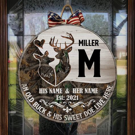 Buck and doe couples tattoos deer hunting camo Custom Name Christmas door hanger welcome wood sign NQS2392 Check more at https://whidpa.com/product/buck-and-doe-couples-tattoos-deer-hunting-camo-custom-name-christmas-door-hanger-welcome-wood-sign-nqs2392-5693/ Couples Tattoos, Welcome Wood Sign, Buck And Doe, Door Signs Diy, Signs Diy, Hunting Camo, Name Christmas, Front Door Signs, Round Door