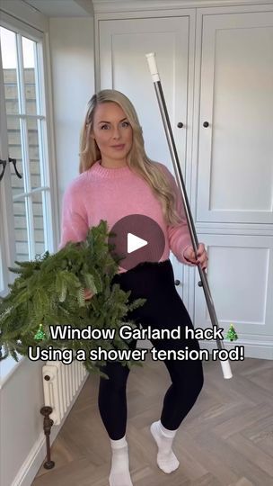 5.3K views · 125 reactions | This was really easy to do! Tension rods were from a local DIY shop and the garland is @balsamhilluk 🎄❤️🎁. #christmast | The cheshiregreyhome | Brenda Lee · Rockin' Around The Christmas Tree Garland Over Bay Window, Tension Bar Garland, Tension Rod Garland Christmas, Christmas Garland On Tension Rod, Christmas Tension Rod Garland, Tension Rod Christmas Garland, Tension Rod Garland, Shower Rod Christmas Garland, Christmas Garland Doorway Tension Rod