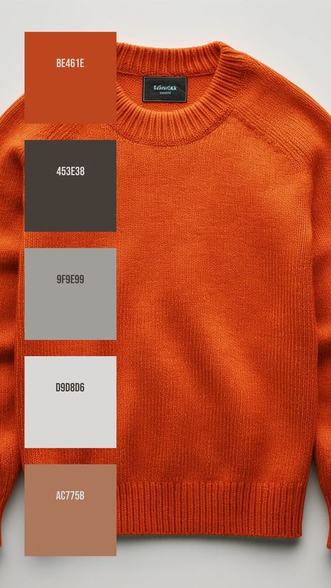 Colors:
BE461E
453E38
9F9E99
D9D8D6
AC775B Orange Crewneck, Light Grey Background, Subtle Background, Orange Sweater, Skin Color Palette, Crewneck Design, Orange Sweaters, Grey Background, Vibrant Orange