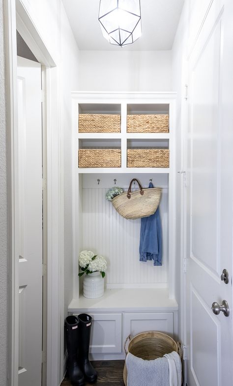 Small Mudroom Ideas, Mudroom Closet, Entry Closet, Porch Storage, Mudroom Ideas, Mudroom Decor, Mudroom Laundry Room, Home Bunch, Mud Room Storage