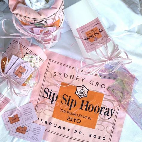 Swag. LLC on Instagram: “🥂 Sip, sip, hooray! “Pop” 🍾 open the Veuve, @sydneygroff is 21!! We packaged up some of the most adorable cups, shirts and drink tickets…” Drink Tickets, Drink Ticket, Sip Sip Hooray, Packaging, Drinks, On Instagram, Instagram