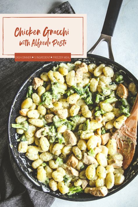 5 ingredient Chicken Gnocchi with Alfredo Pesto - Sweetphi Alfredo Meals, Super Easy Meal Prep, Pesto Dishes, No Looking Back, Alfredo Sauce Recipe Homemade, Creamy Chicken Recipes, Chicken Gnocchi, Healthy Lunch Meal Prep, Homemade Alfredo Sauce