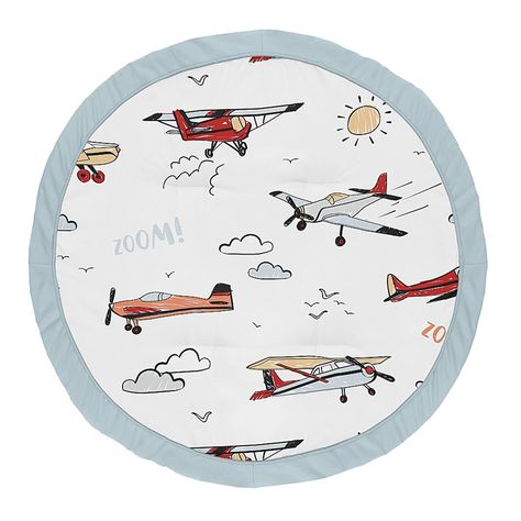 Sweet Jojo Designs Airplanes Round Play Mat - This Round Play Mat from Sweet Jojo Designs is a must-have for moms with small babies. Boasting lofty fill for comfort, this microfiber mat offers a cozy spot for tummy time and displays a cute pattern for adding style to your baby's nursery. Airplane Fabric, Round Play Mat, Airplane Activities, Baby Tummy Time, Airplane Nursery, Vintage Airplane, Sweet Jojo Designs, Nursery Bedding Sets, Play Mats