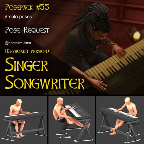 HerecirmSims on Tumblr Singer Mod Sims 4, Sims 4 Piano Poses, Sims 4 Singing Poses, Sims Piano Cc, Sims 4 Bass Guitar, Sims 4 Instrument Mod, Sims 4 Music Cc, Guitar Decorations, Ts4 Poses