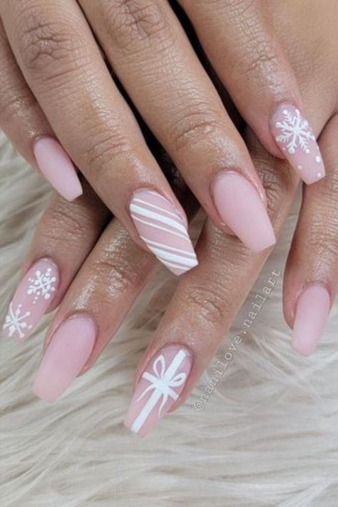 pink Christmas nails designs ideas nail art Pink Christmas Nails Simple, Christmas Nails Acrylic Pink, Christmas Nail Designs Pink, Christmas Nails Pink And White, Short Pink Christmas Nails, Pink Christmas Nails Acrylic, Pink Christmas Nail Designs, Simple Christmas Nail Designs, Pink Christmas Nail