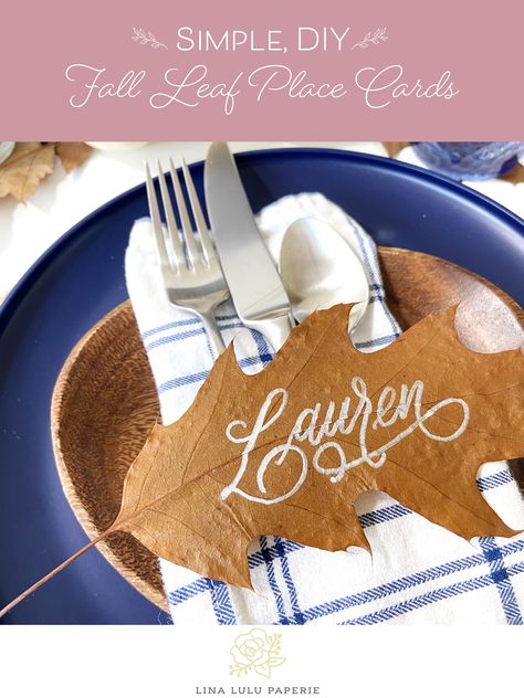 Thanksgiving Name Place Cards Diy, Diy Placecard, Calligraphy Easy, Friend Thanksgiving, Leaf Place Cards, Calligraphy Diy, Thanksgiving Board, Steak And Lobster, Diy Place Cards